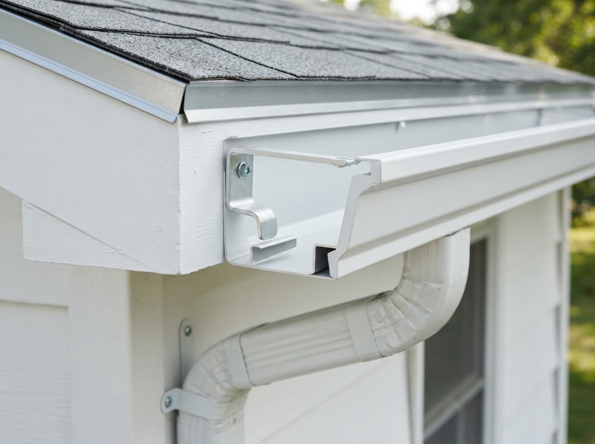 Aluminum gutter hanger and outlet installation detail