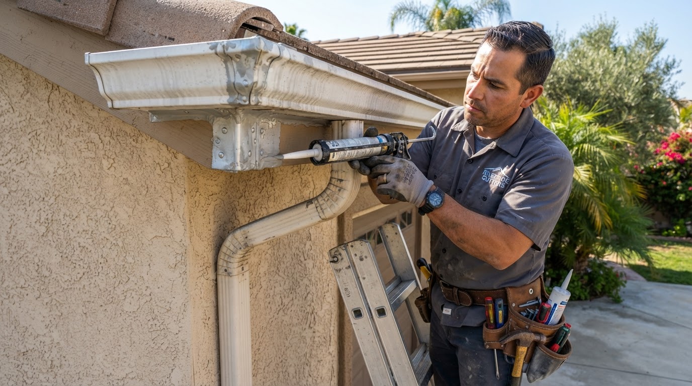 Gutter corner and outlet repair on a Corona California home