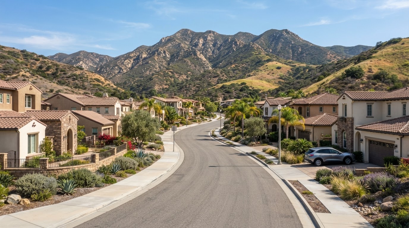 Residential housing and foothill setting in Temescal Valley California