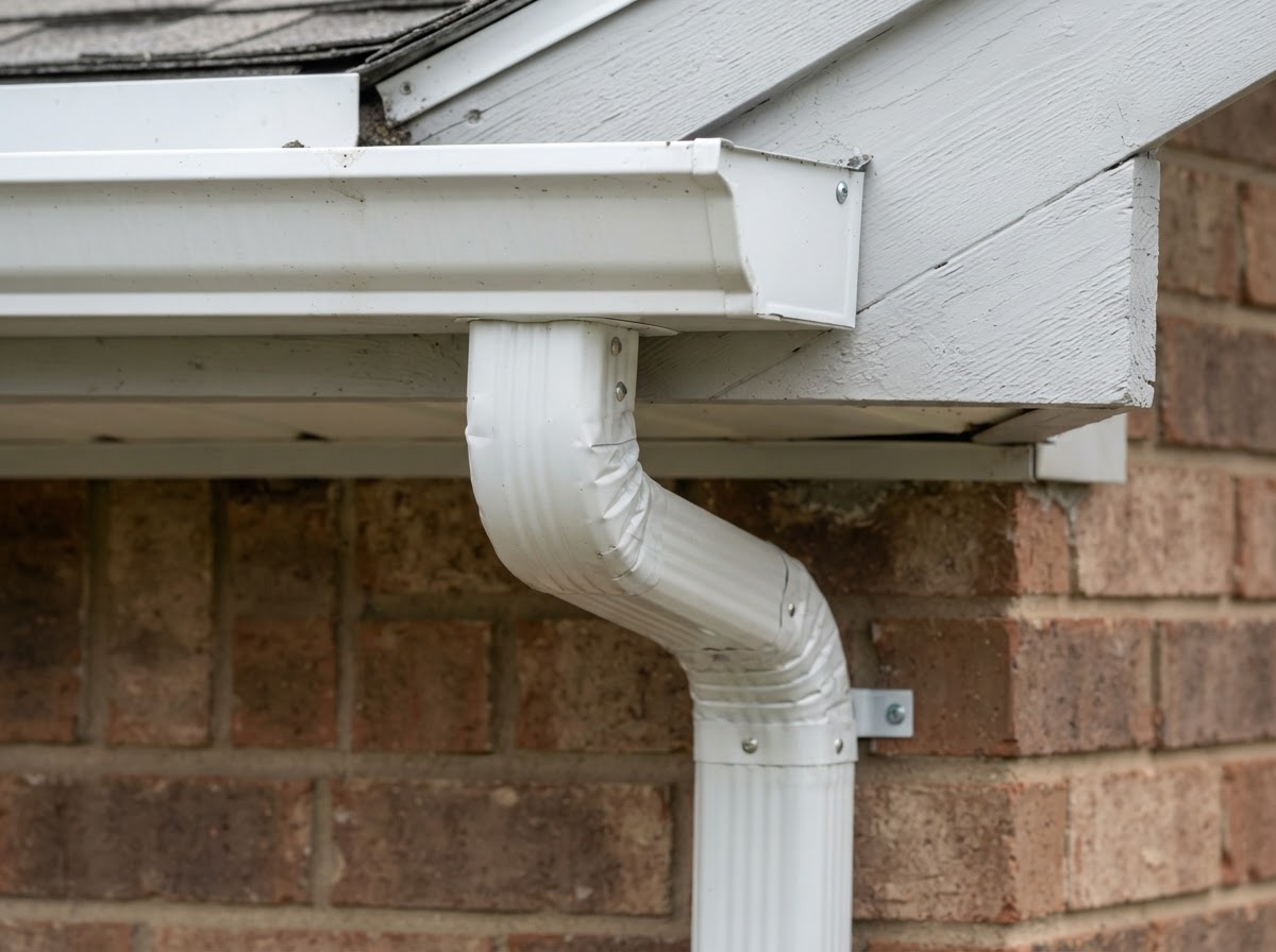Rain gutter outlet and downspout elbow connection