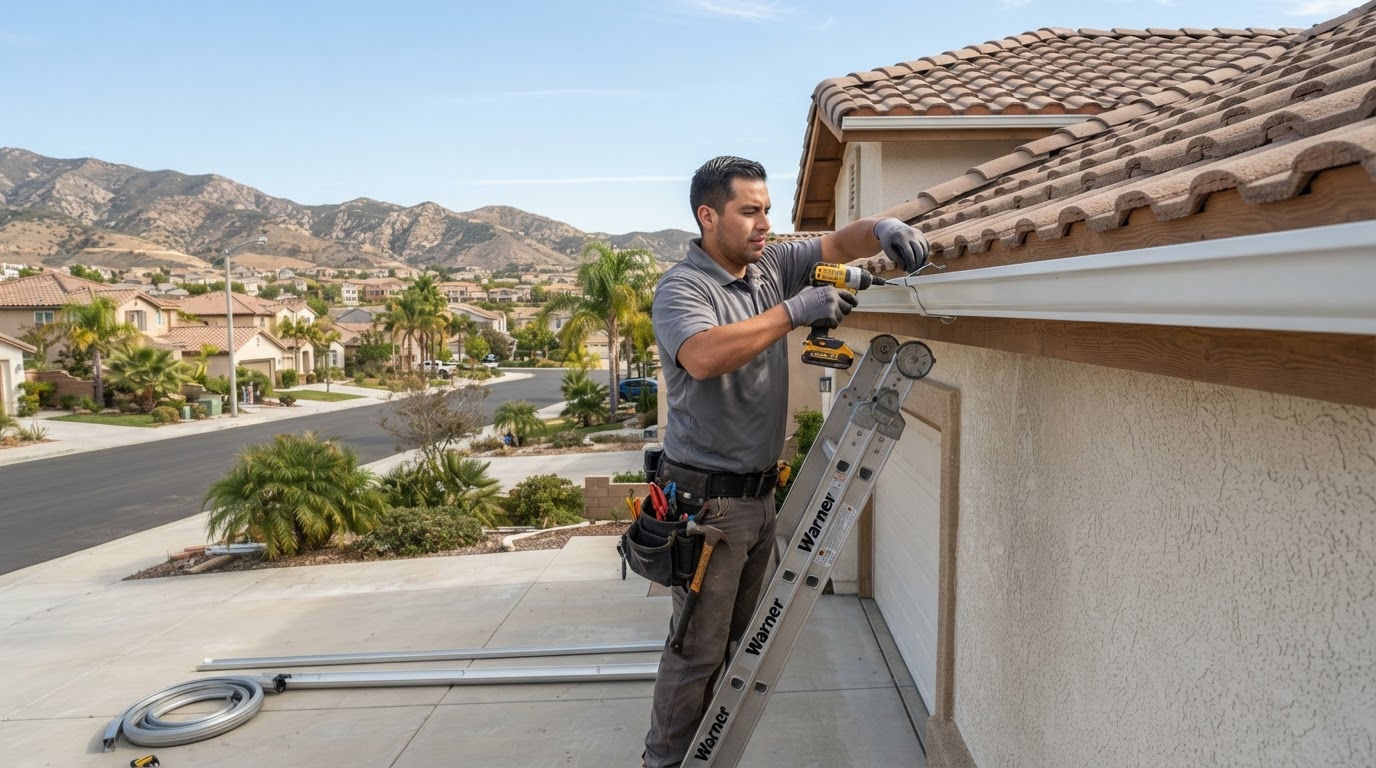 Gutter installation on a Corona California home
