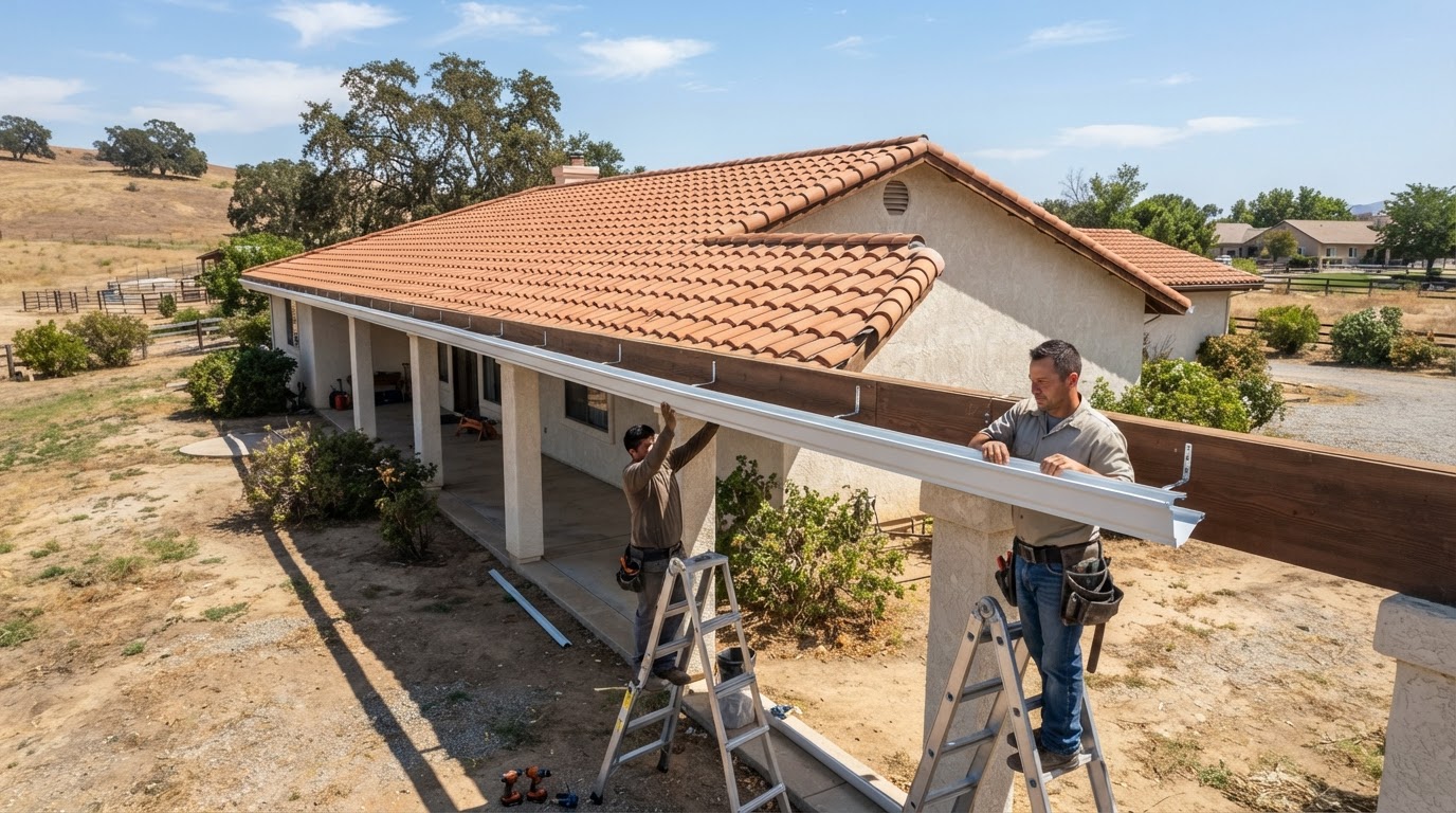 Seamless gutter installation in Norco California