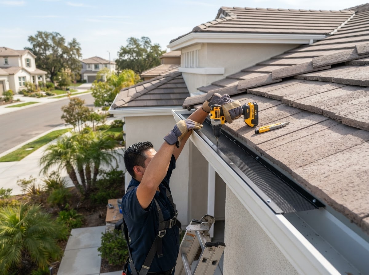 Seamless gutter on a newer Eastvale California roofline