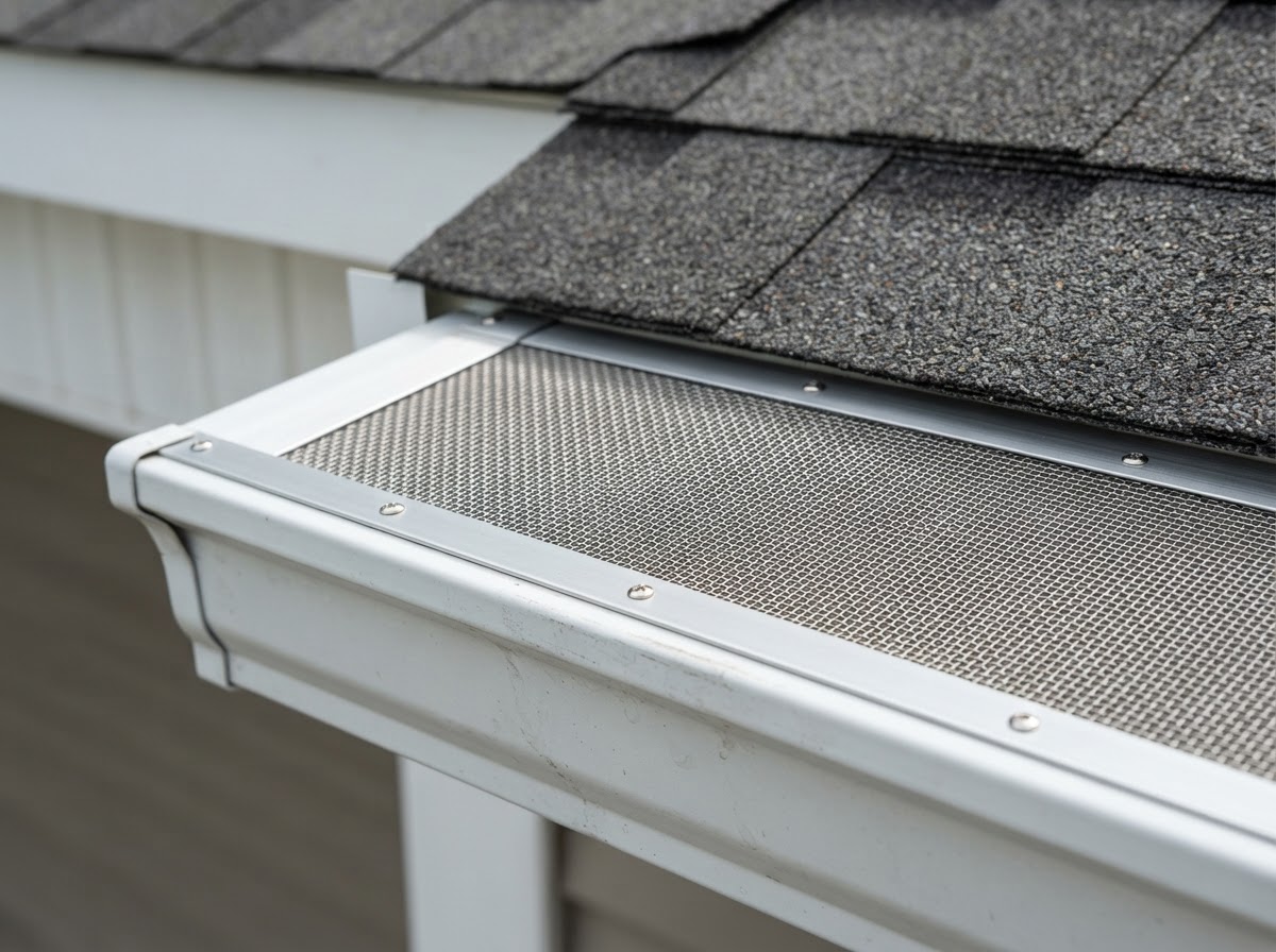 Micro-mesh gutter guard detail on a Corona home