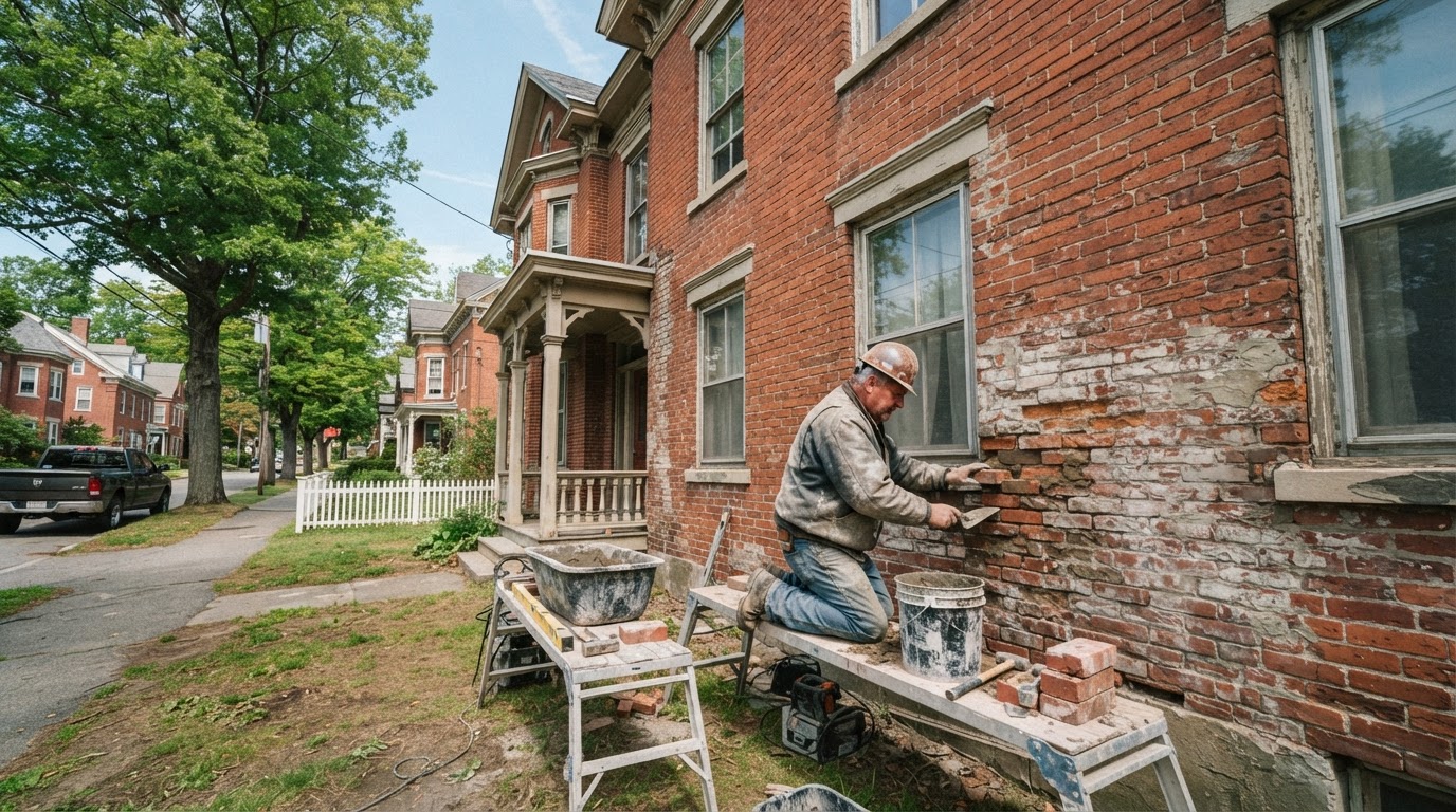 Brick repair on an older Hopedale Massachusetts residential property