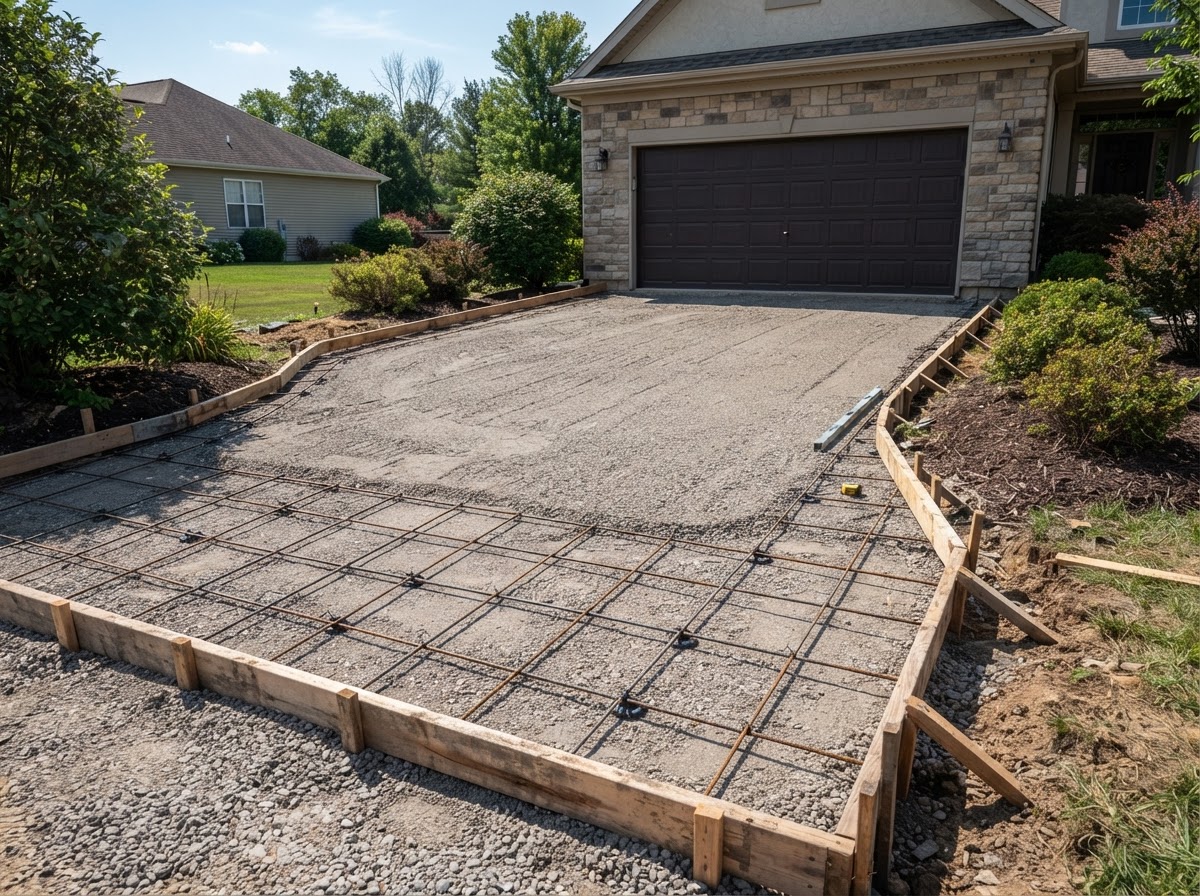 Prepared base and concrete forms for residential flatwork