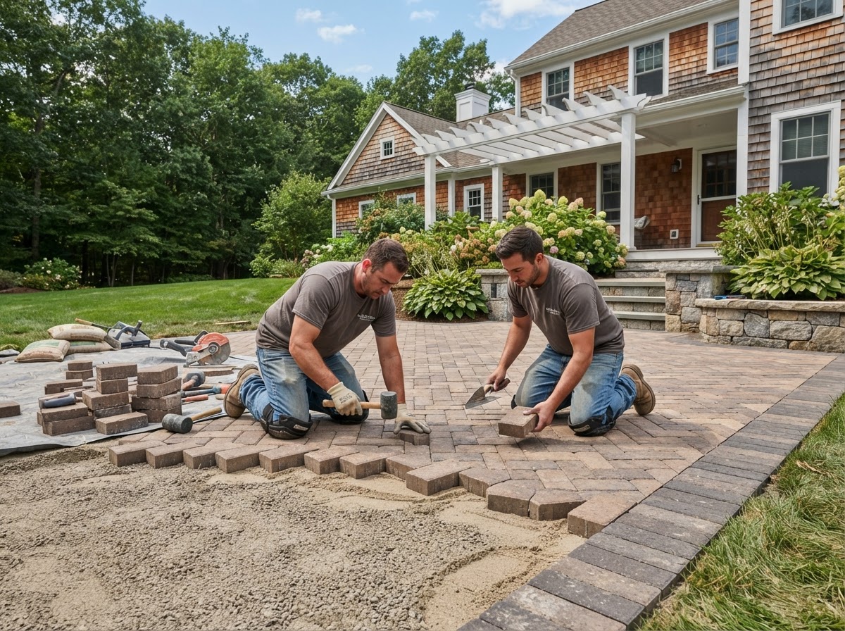 Stone patio installation at a Bellingham area home