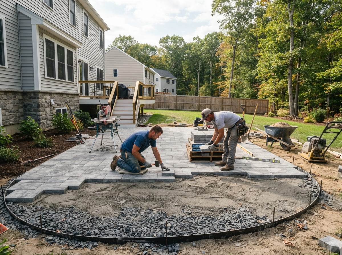 Stone patio installation at a Franklin area home