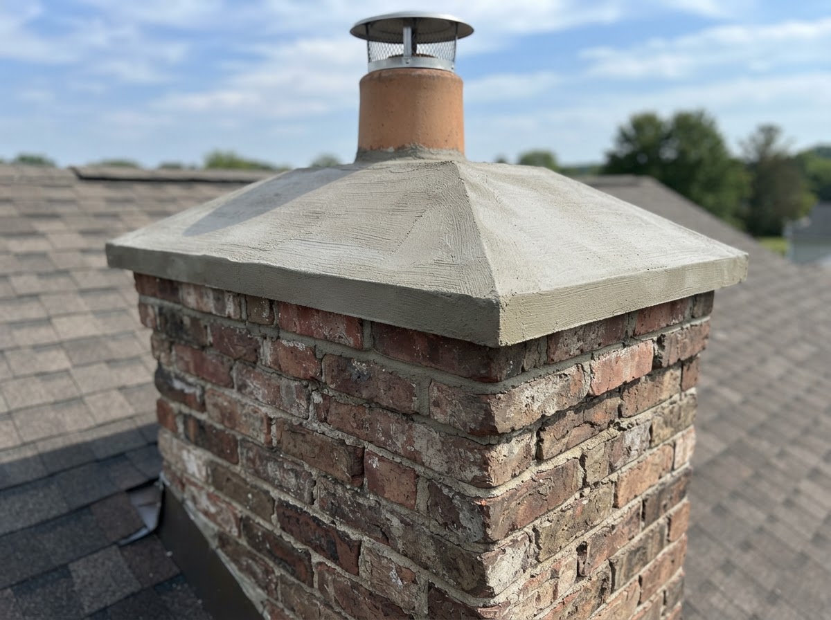 Chimney crown repair on a residential brick chimney in Franklin