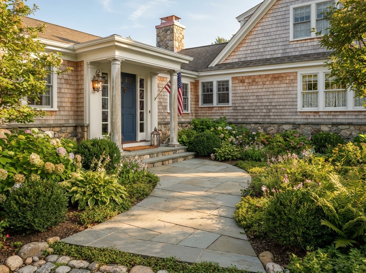 Bluestone walkway leading to a residential entry in Milford MA