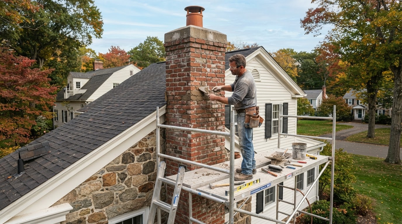 Chimney masonry repair in Milford Massachusetts