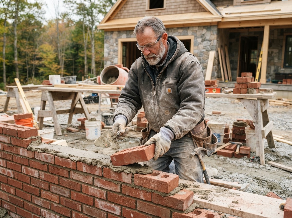 Experienced mason performing residential masonry work