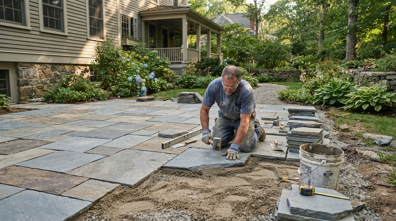 Hardscaping and patio installation in Milford Massachusetts