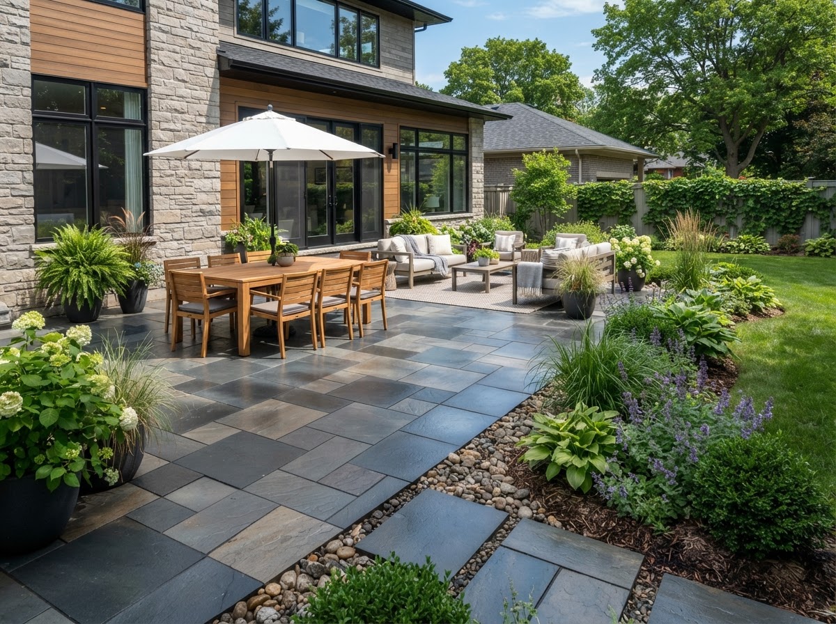 Bluestone patio masonry at a Franklin area home