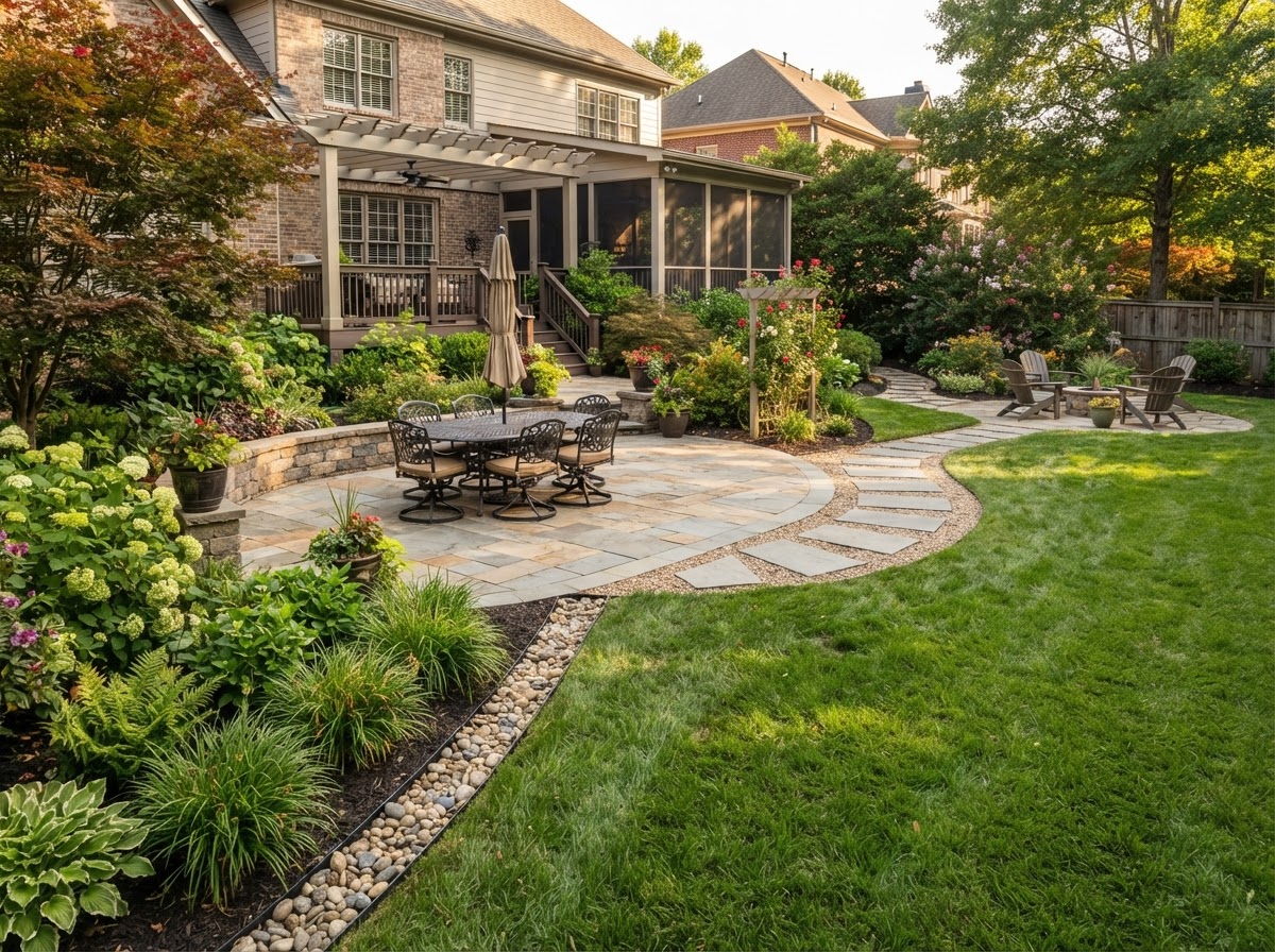 Finished masonry patio with clean landscape transitions