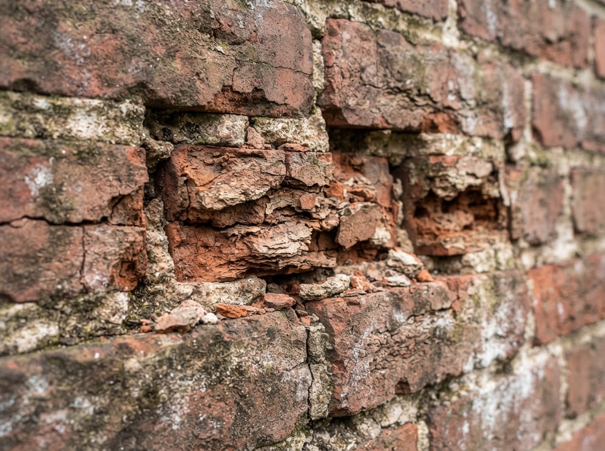 Spalled exterior brick requiring masonry repair