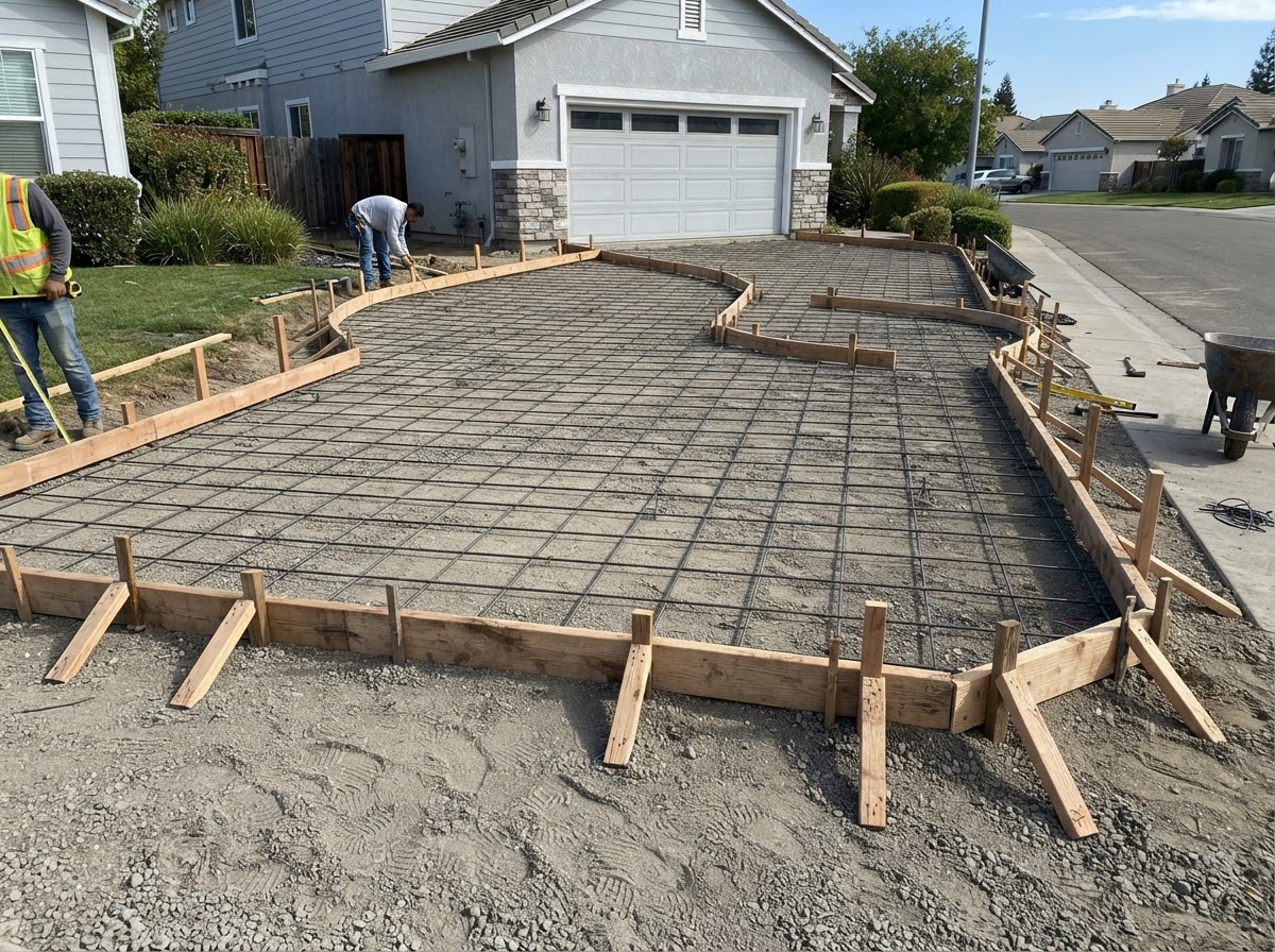 Concrete forms and preparation for a residential driveway in Milford MA