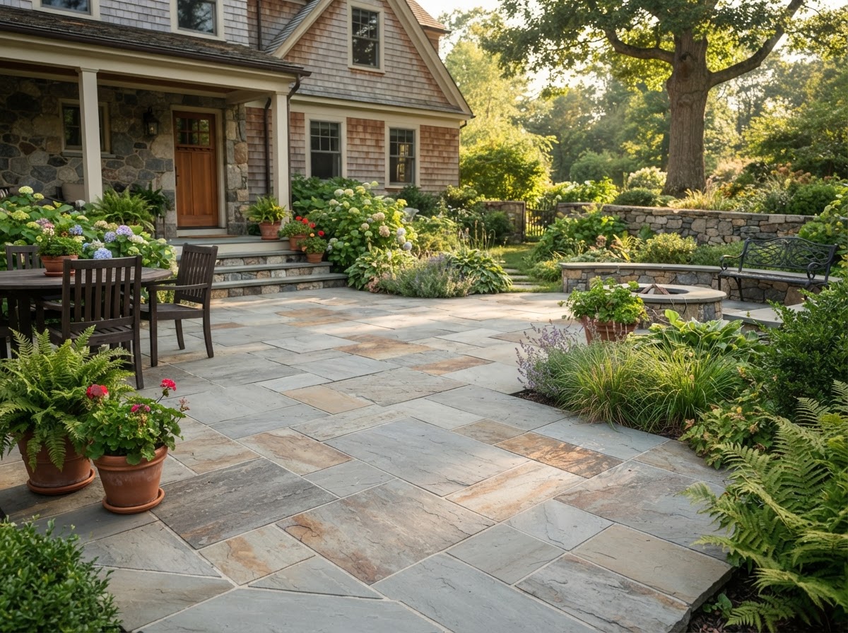 Bluestone patio masonry at a Milford area home