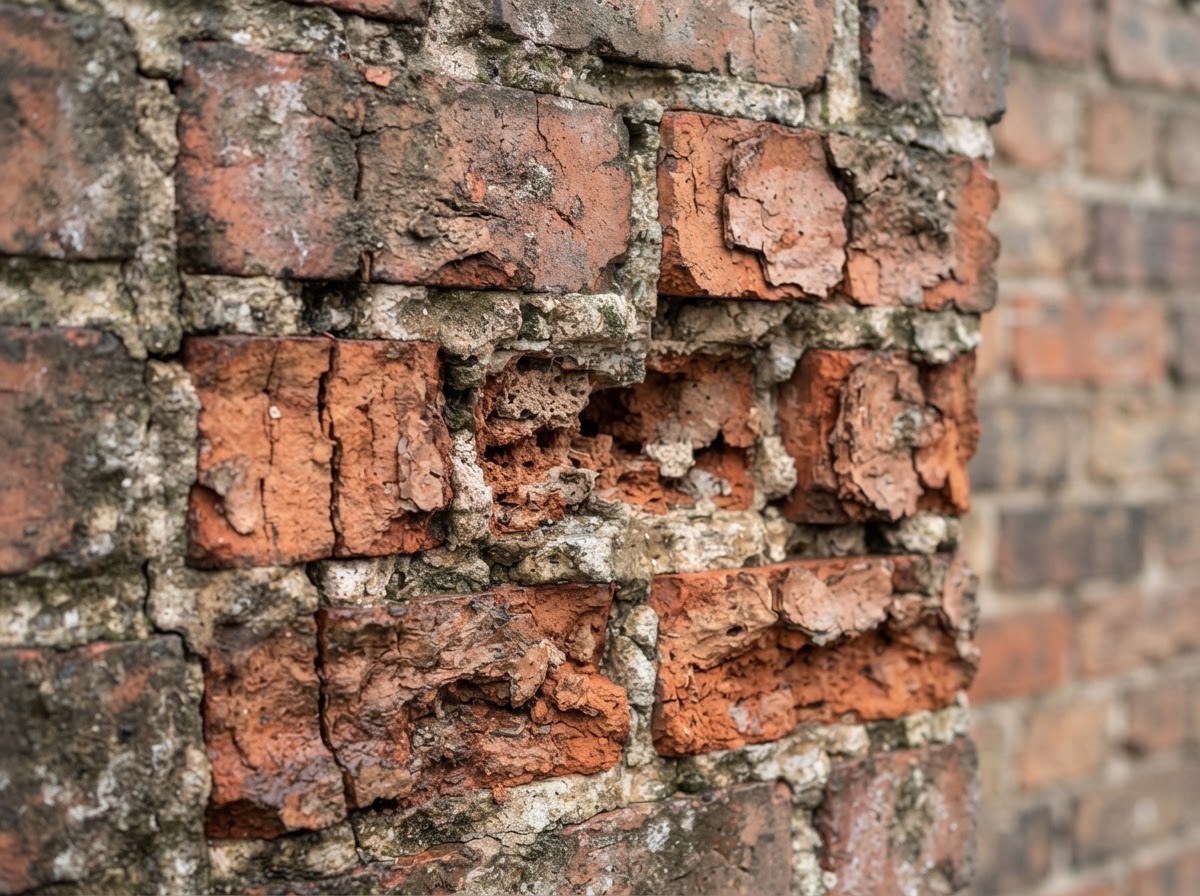 Spalled exterior brick requiring masonry repair in Medway MA