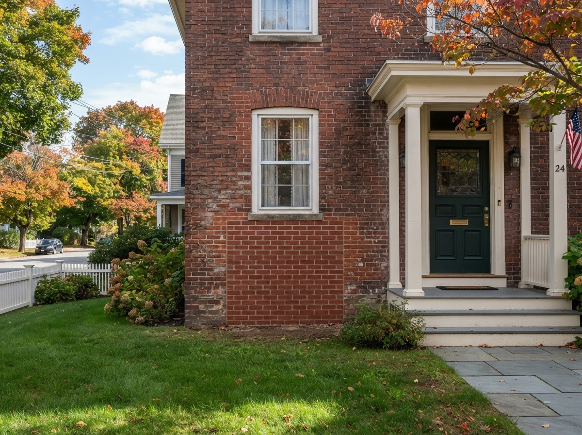 Finished brick repair on a traditional older Hopedale Massachusetts residential property