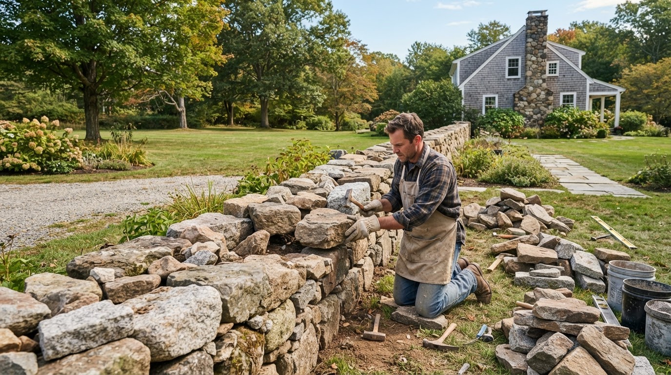 Stone wall repair in Milford Massachusetts