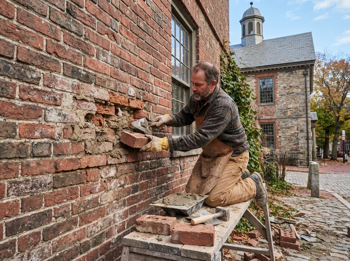 Brick repair on older masonry in Hopedale MA