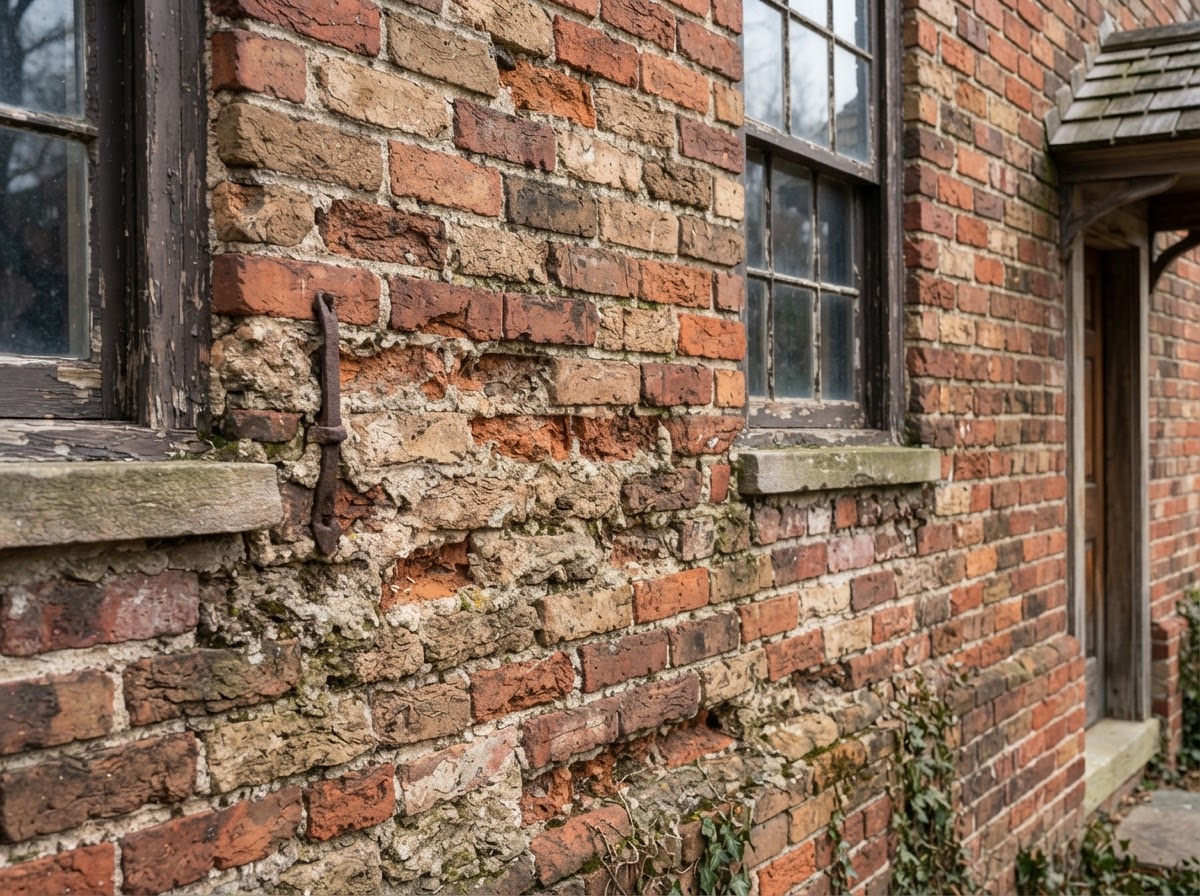 Older brick and mortar masonry context on a Medway area property