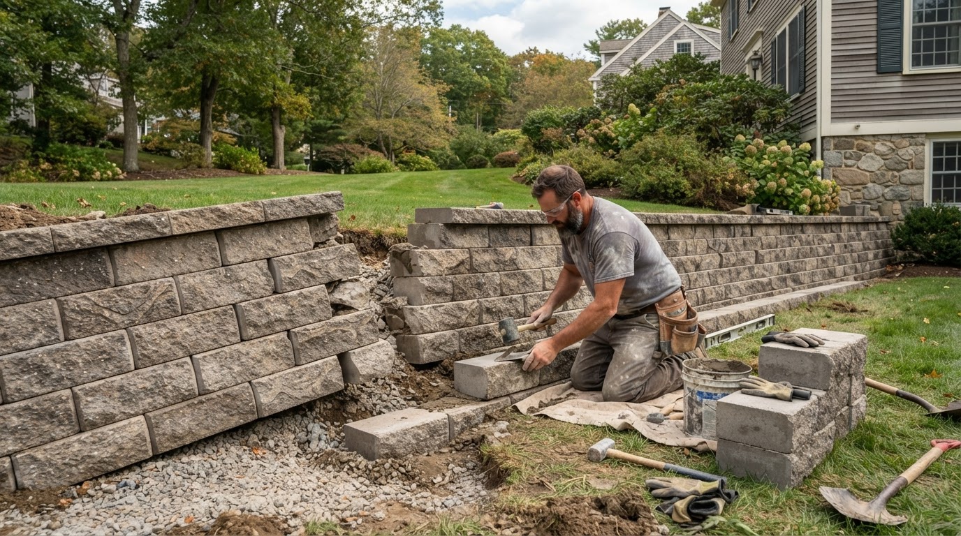 Retaining wall repair in Milford Massachusetts