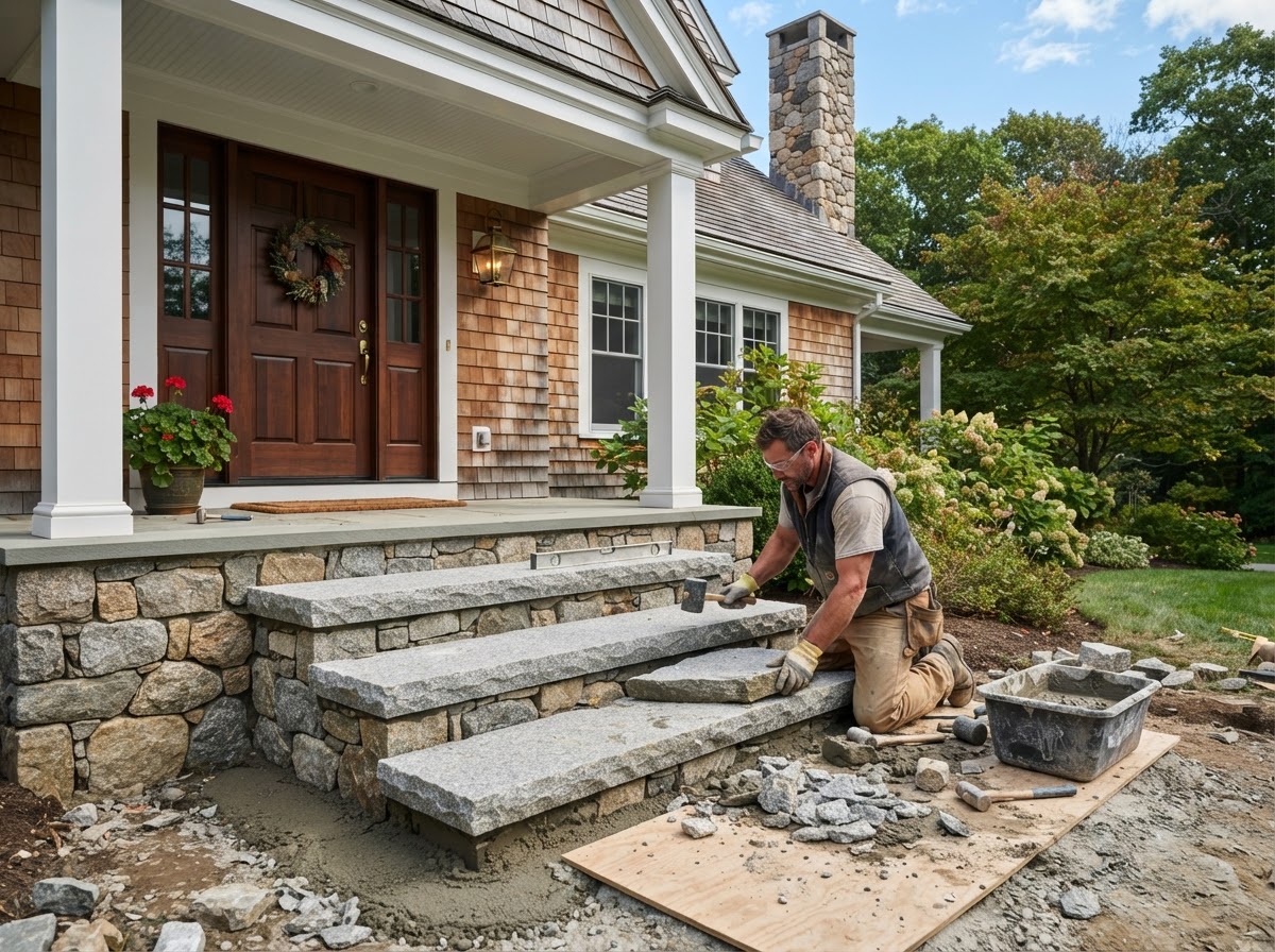 Granite stone steps in Upton MA