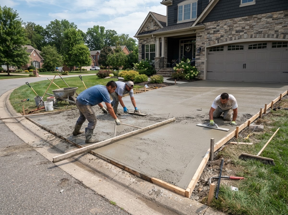 Concrete driveway work at a Milford area home