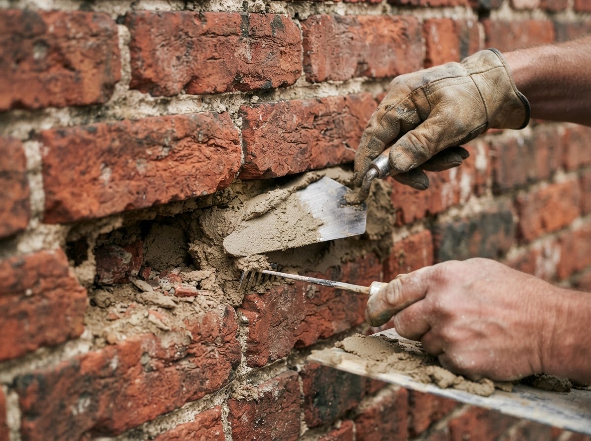 Repointing deteriorated mortar joints on brick masonry