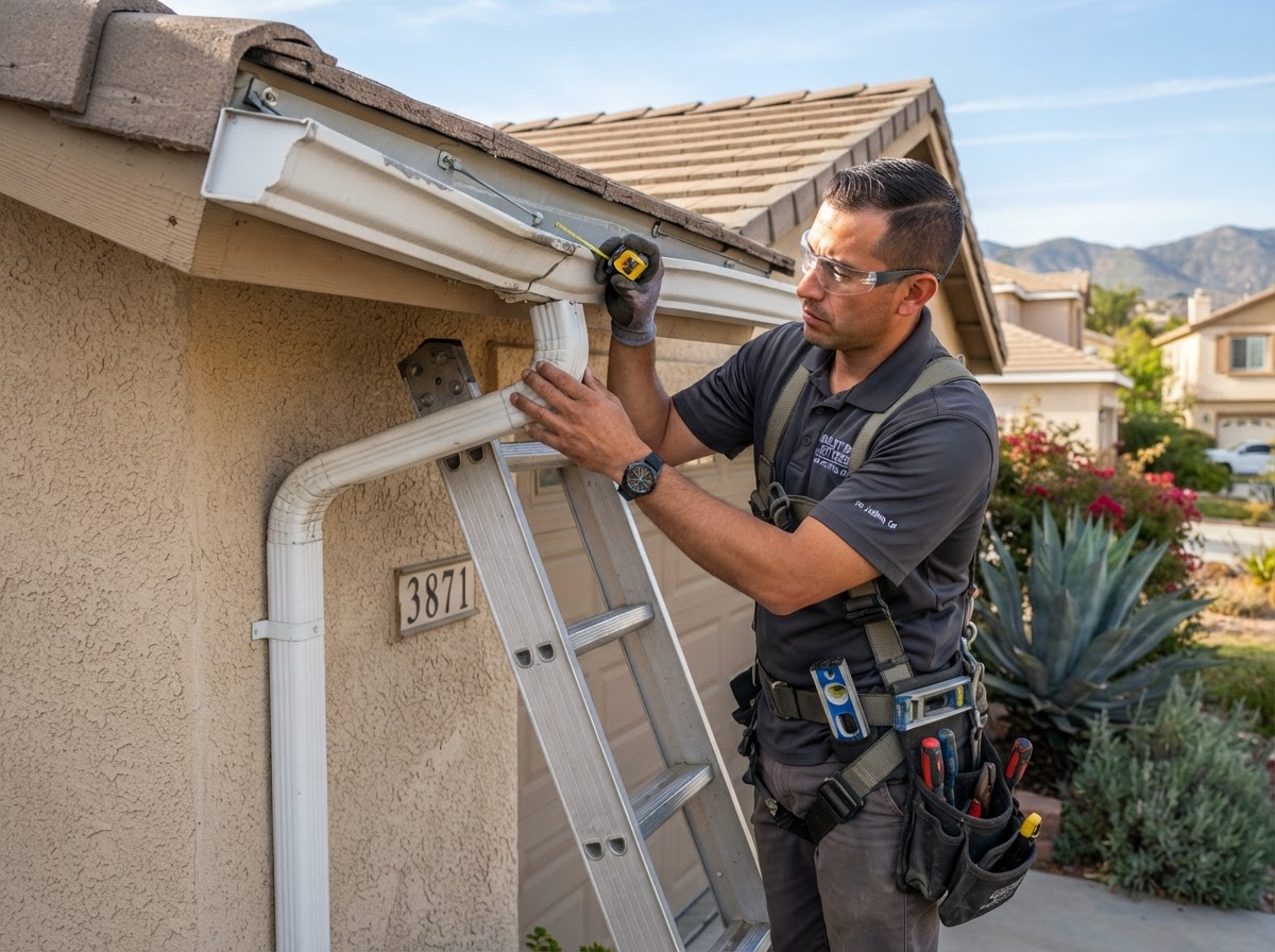 Residential gutter repair detail in San Jacinto CA