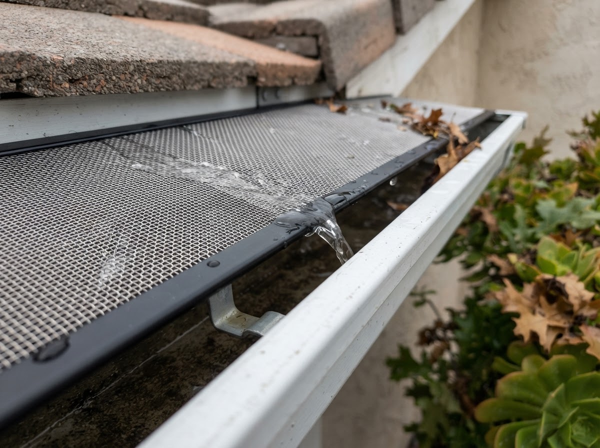 Micro-mesh gutter guard detail in Calimesa