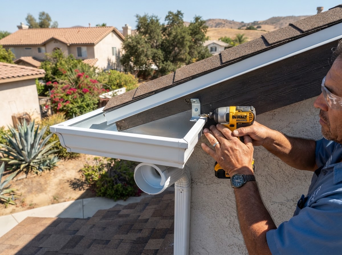 New gutter installation detail in Moreno Valley