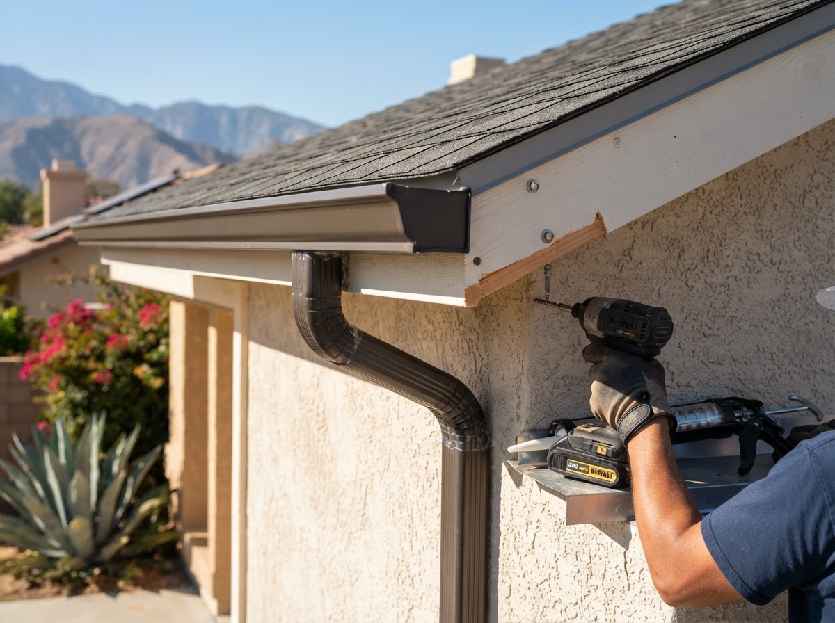 New gutter installation detail in San Jacinto