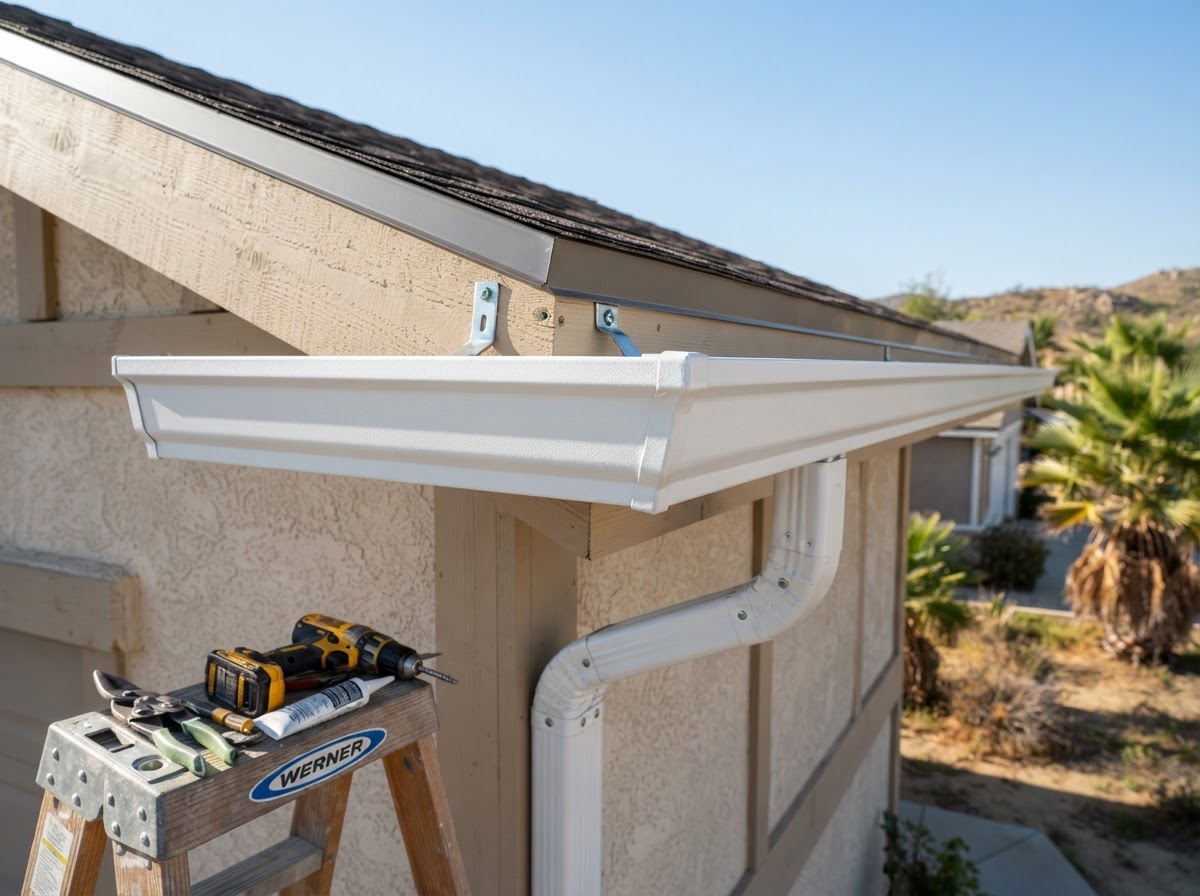 New gutter installation detail in Banning