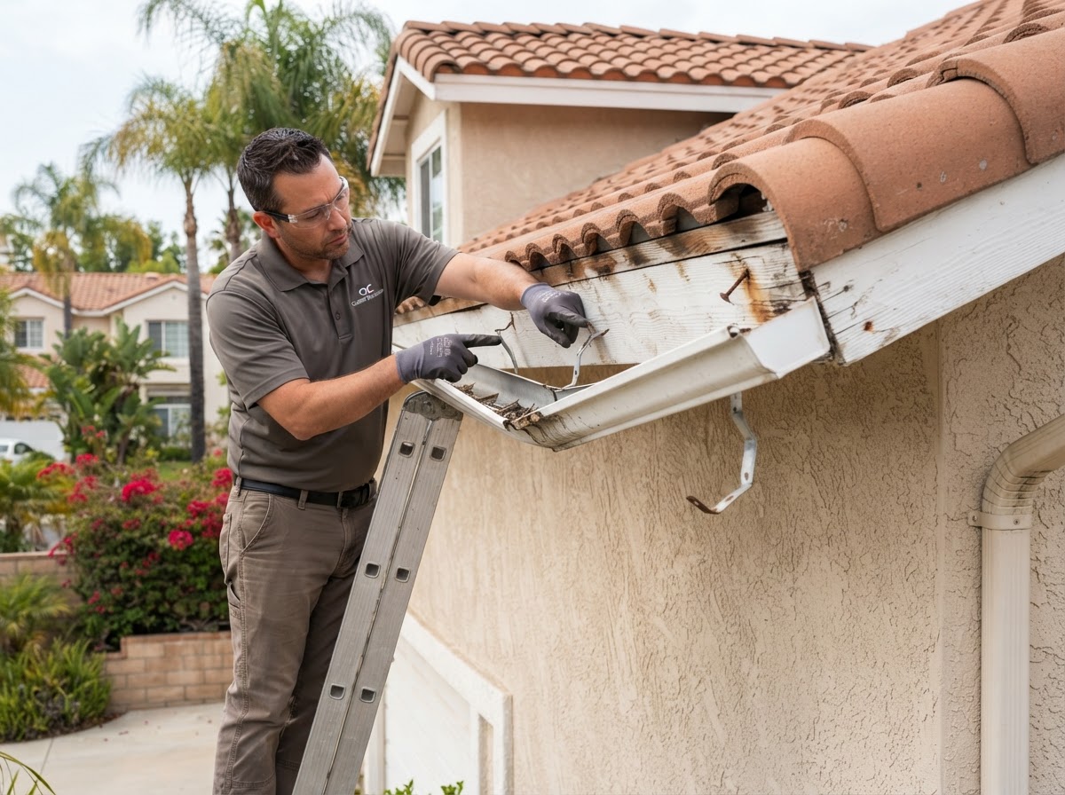 Sagging gutter repair on a Calimesa home