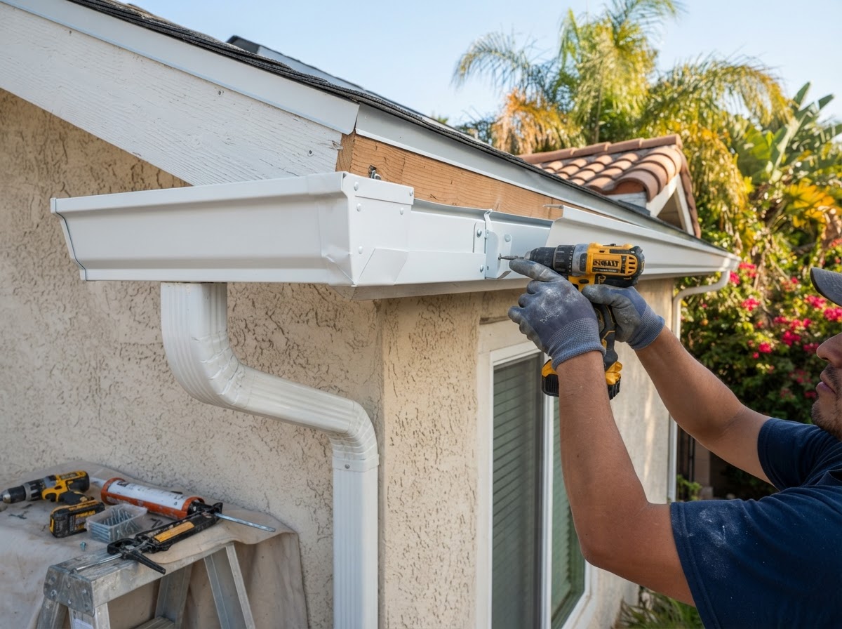 New residential gutter installation detail in Calimesa