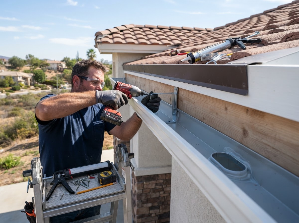New gutter installation detail in Yucaipa
