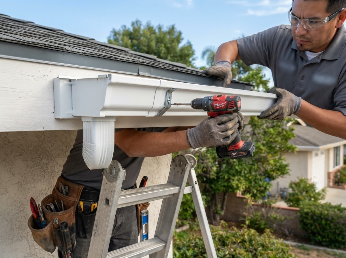 New residential gutter installation detail in Hemet