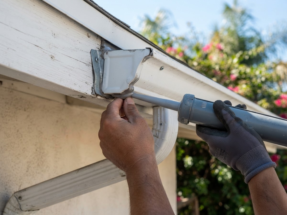Gutter repair on a Beaumont home