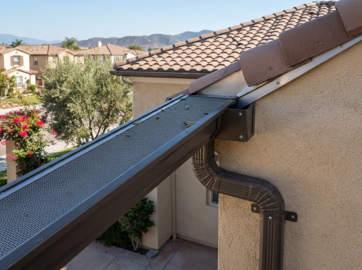Gutter guard and downspout system on a Beaumont home