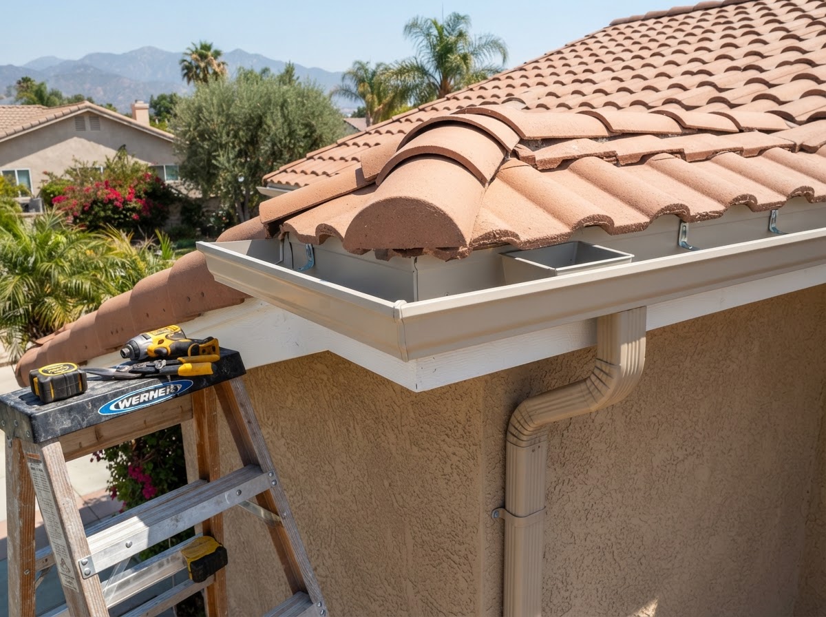 New residential gutter installation detail in Redlands