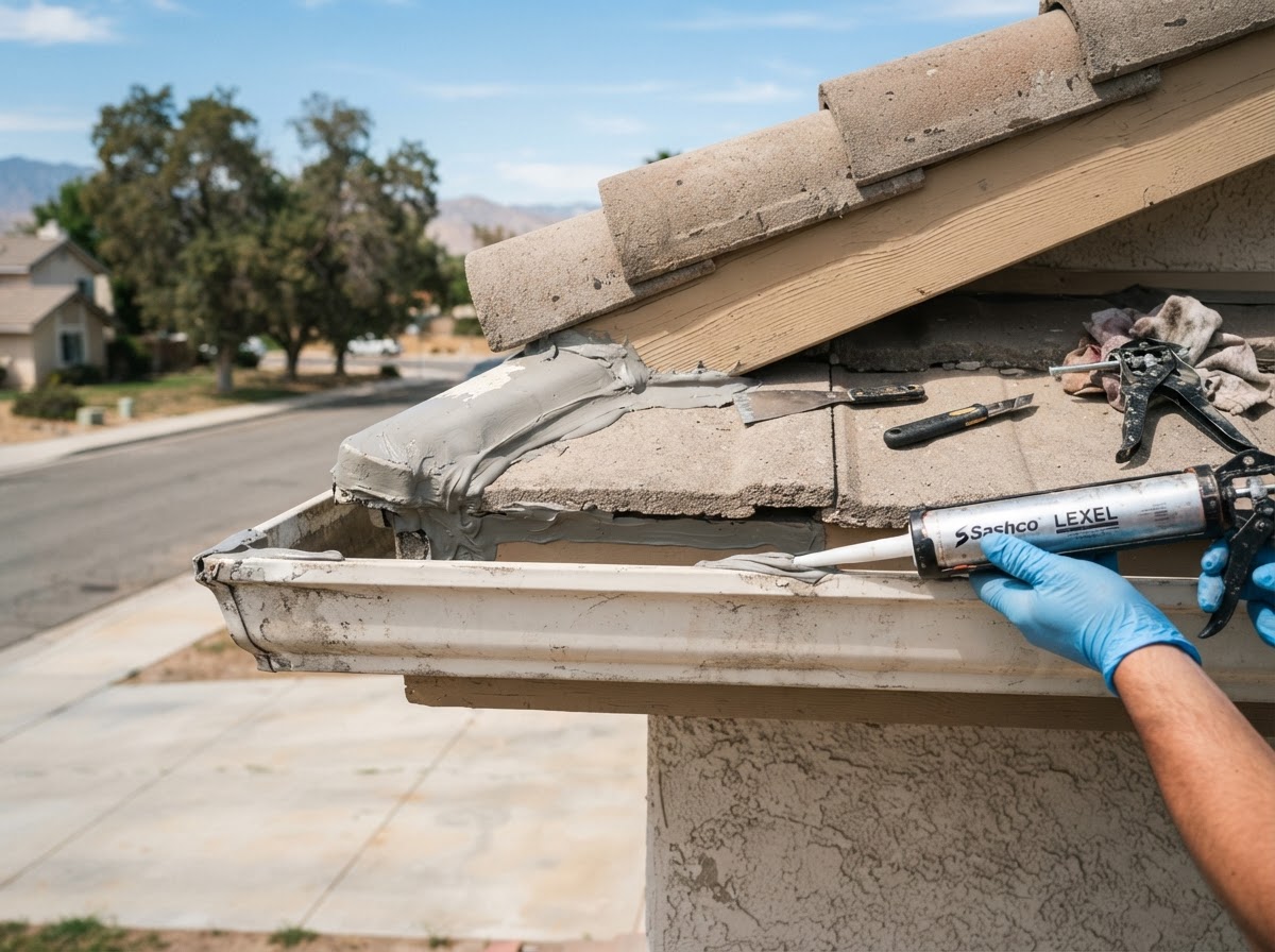 Leaking gutter joint repair in Banning