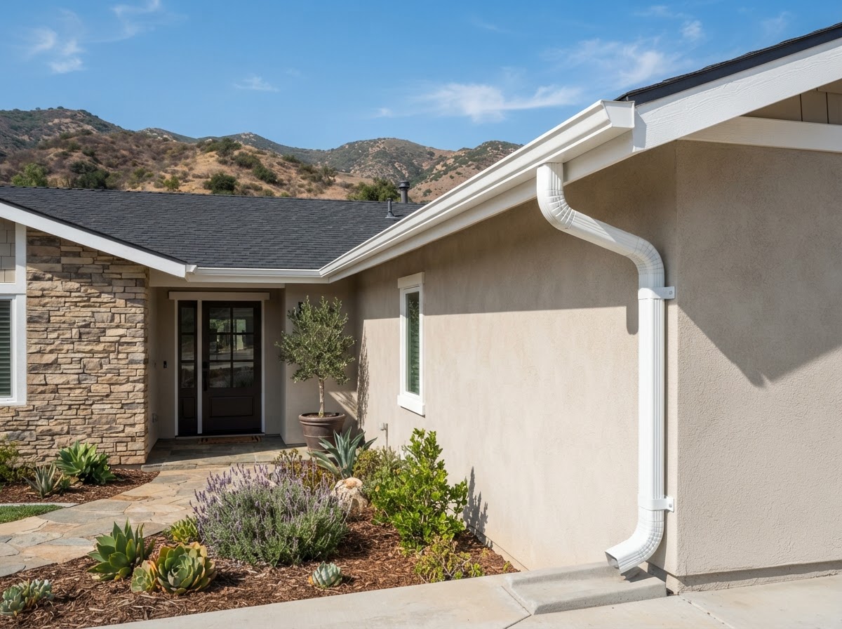 Seamless gutter system with downspout in Yucaipa CA