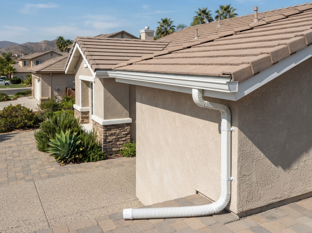 Finished gutter and downspout system in Moreno Valley CA