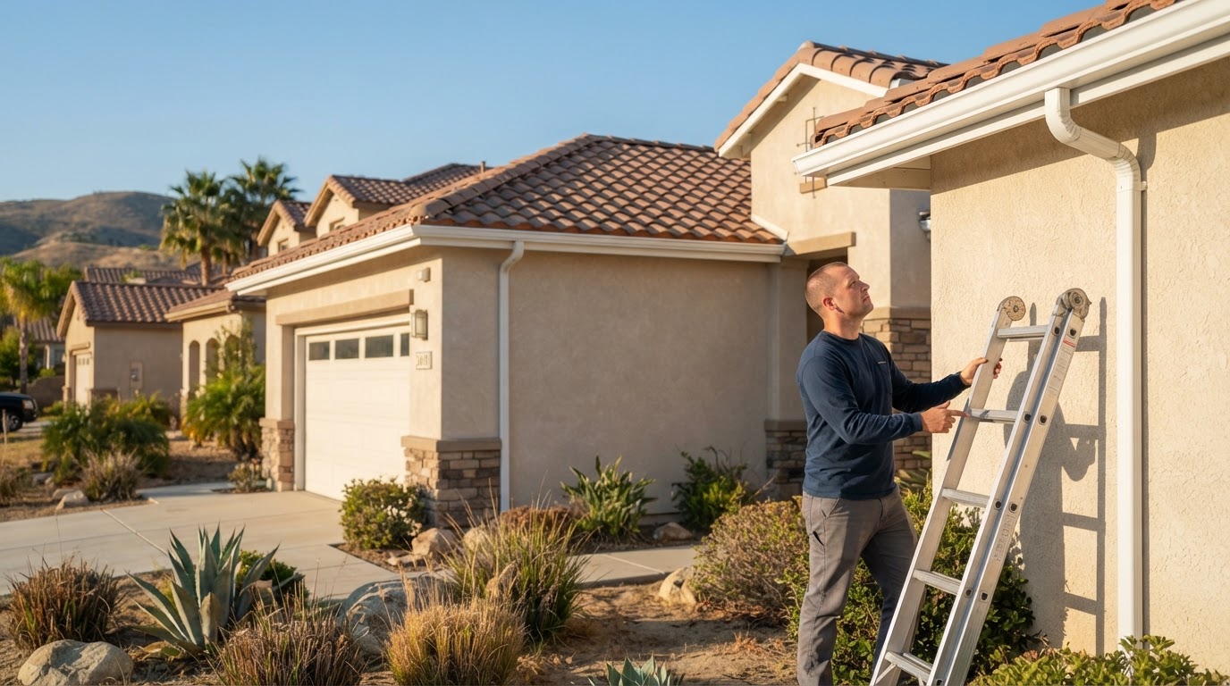 Gutter service on a Beaumont California home