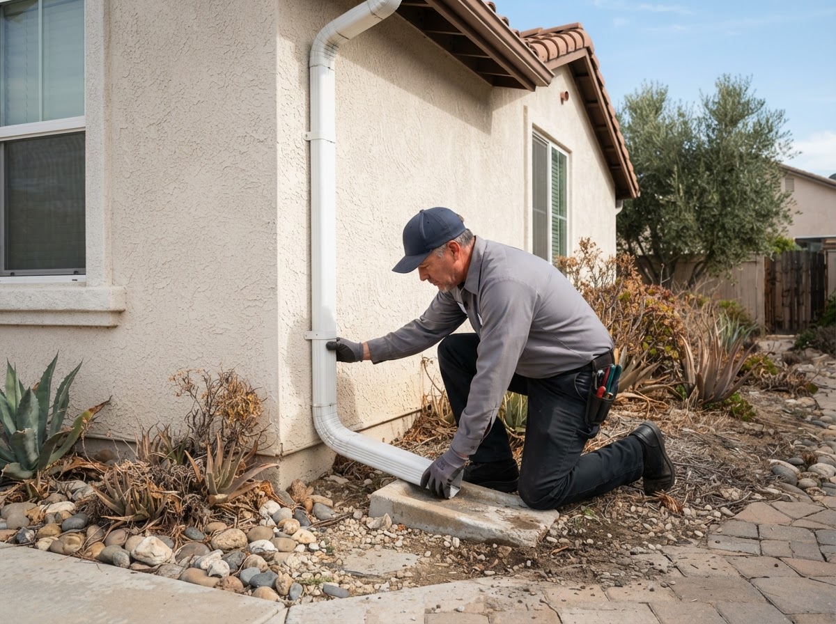 Checking gutter and downspout drainage