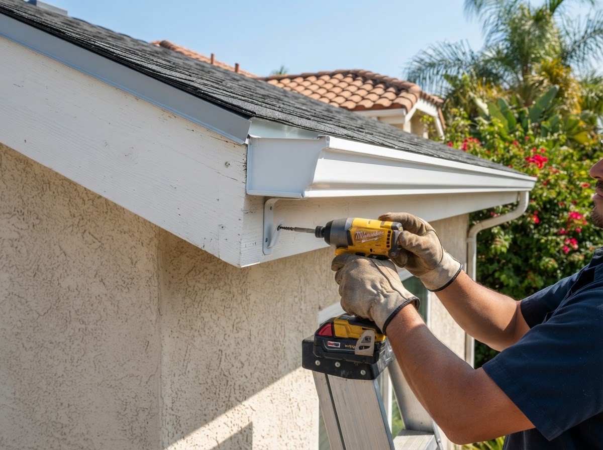 Professional rain gutter installation detail