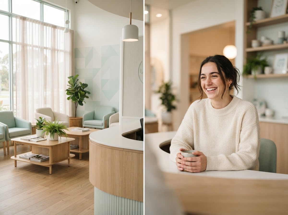 Warm modern dental office at Bright Bay Dental in Tampa with a friendly natural smile